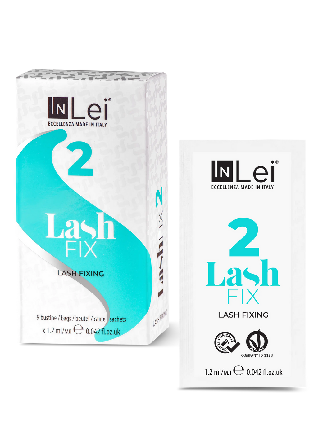 InLei® Lash Fix 2, förpackning med nio dospåsar och en lös påse bredvid
