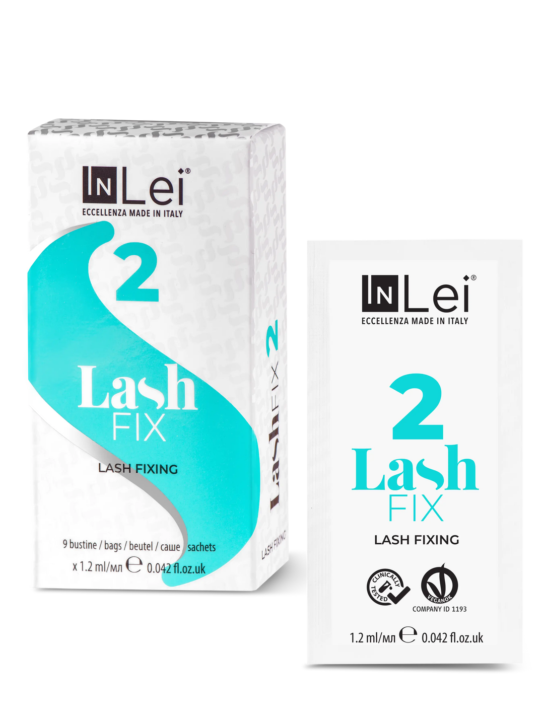 InLei® Lash Fix 2, förpackning med nio dospåsar och en lös påse bredvid